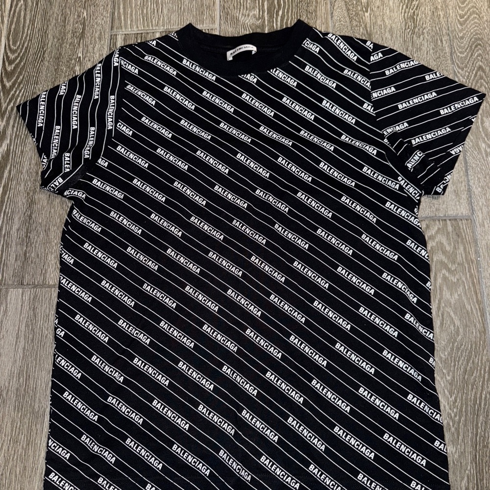 Balenciaga Black and White Striped Short Sleeve Women’s Tee Size Small
